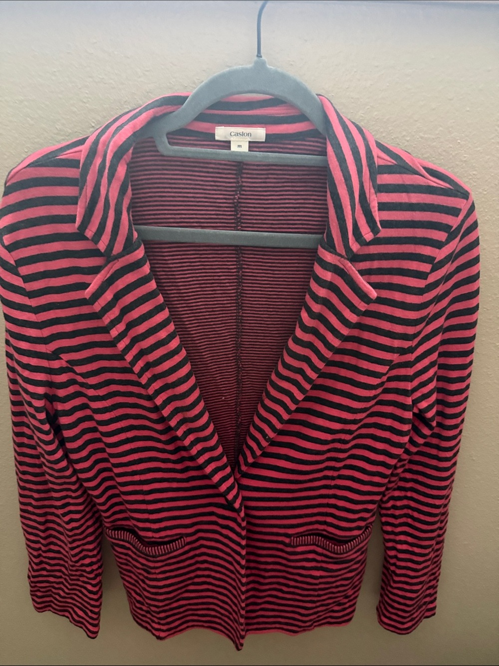 Caslon Pink and Black Striped Knit Blazer